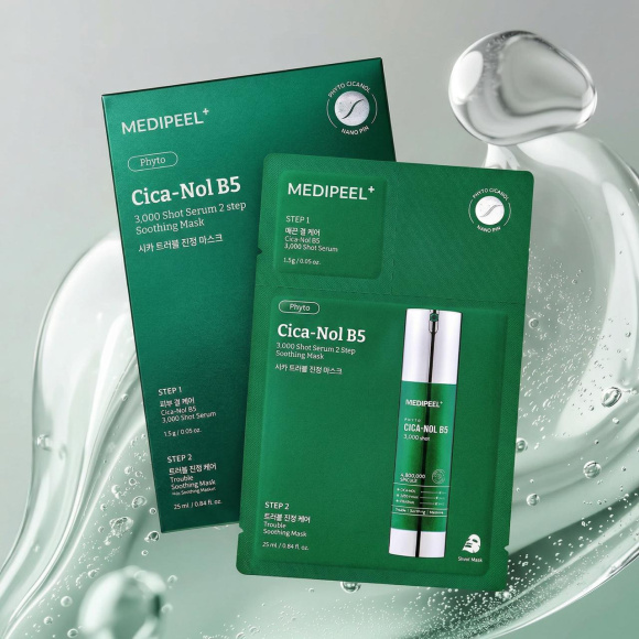 Двухступенчатая маска против воспалений MEDIPEEL⁺ Phyto Cica‑Nol 3000 Shot Serum 2 Step Mask (25мл) | Ecoplace